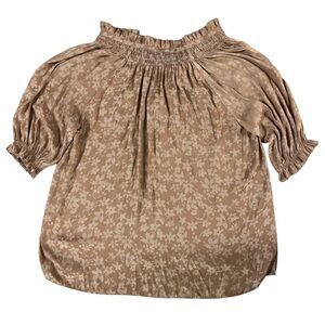 Current Air Beige Floral Smocked Off-Shoulder Blouse